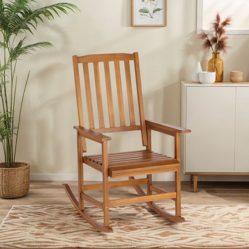 Acacia Wood Outdoor Rocking Chiar, Patio Rocker for Front Porch, Deck, Indoor