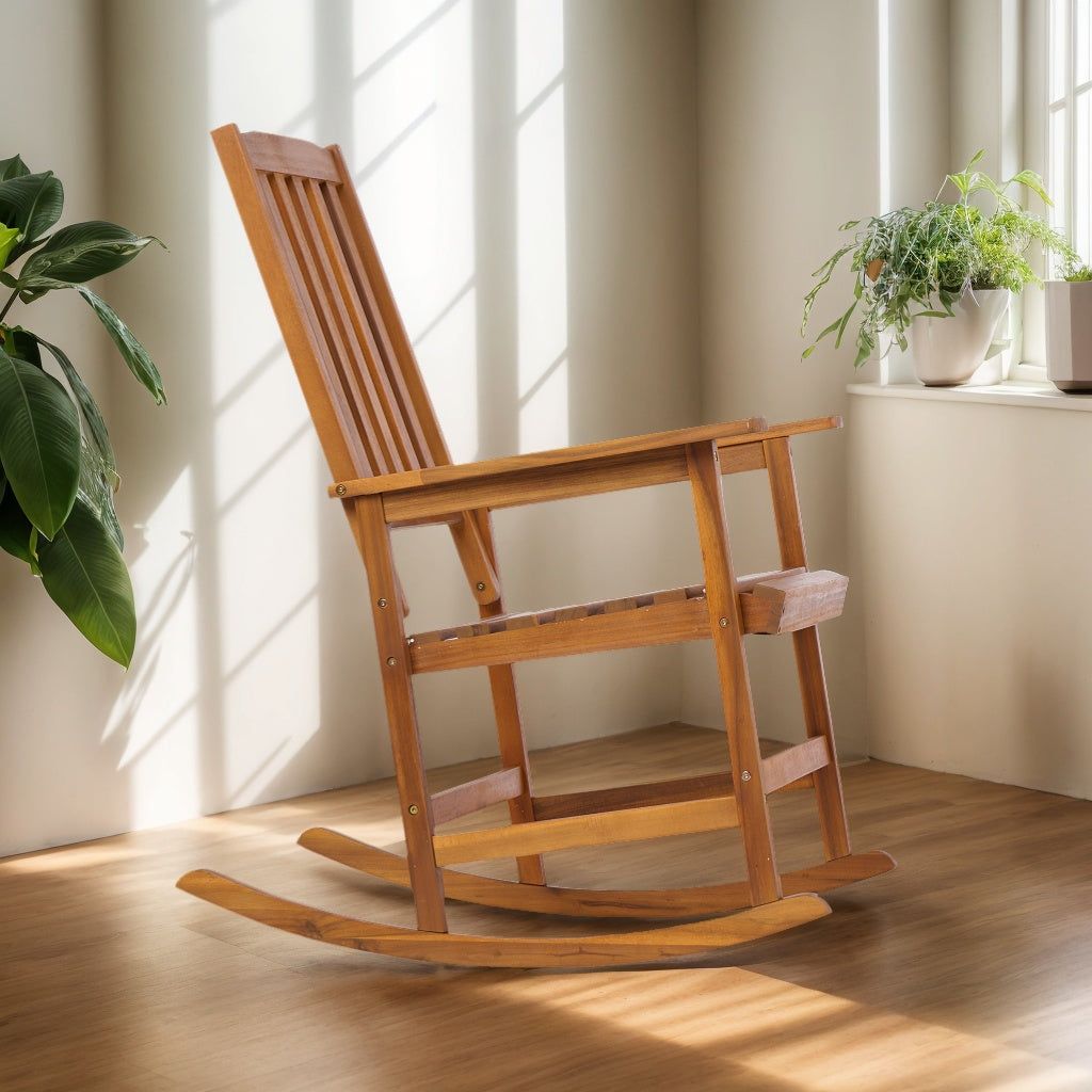 Acacia Wood Outdoor Rocking Chiar, Patio Rocker for Front Porch, Deck, Indoor