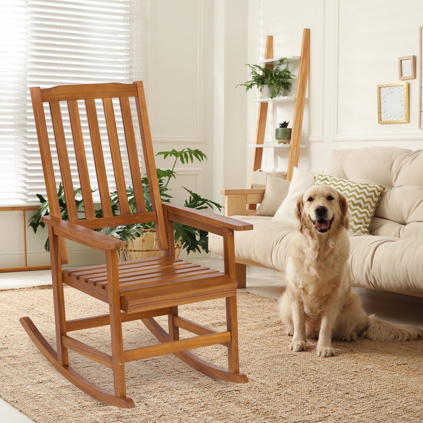 Acacia Wood Outdoor Rocking Chiar, Patio Rocker for Front Porch, Deck, Indoor