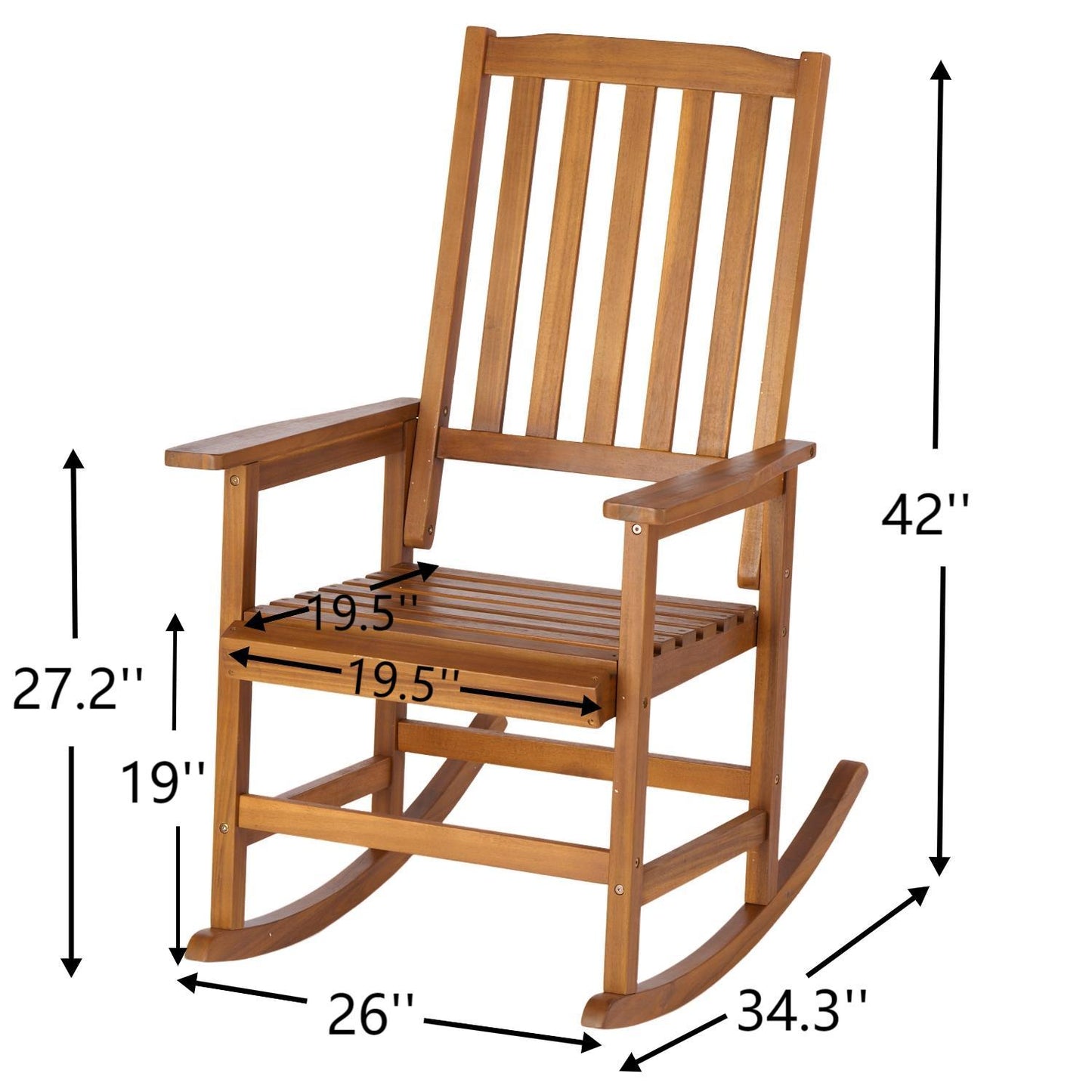 Acacia Wood Outdoor Rocking Chiar, Patio Rocker for Front Porch, Deck, Indoor