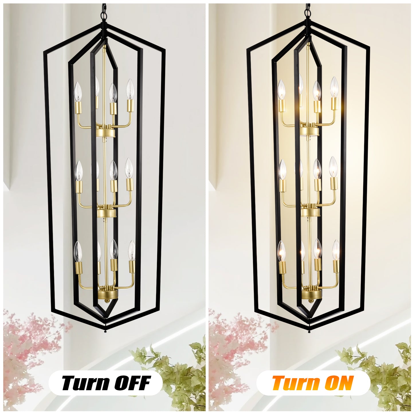 12-Light Lantern Tired Farmhouse Ceiling Hanging Light Black Chandelier Metal Modern Pendant Light Fixtures for Kitchen Island Dining Room Living Room Foyer Entryway(E12 Bulbs Not Included)