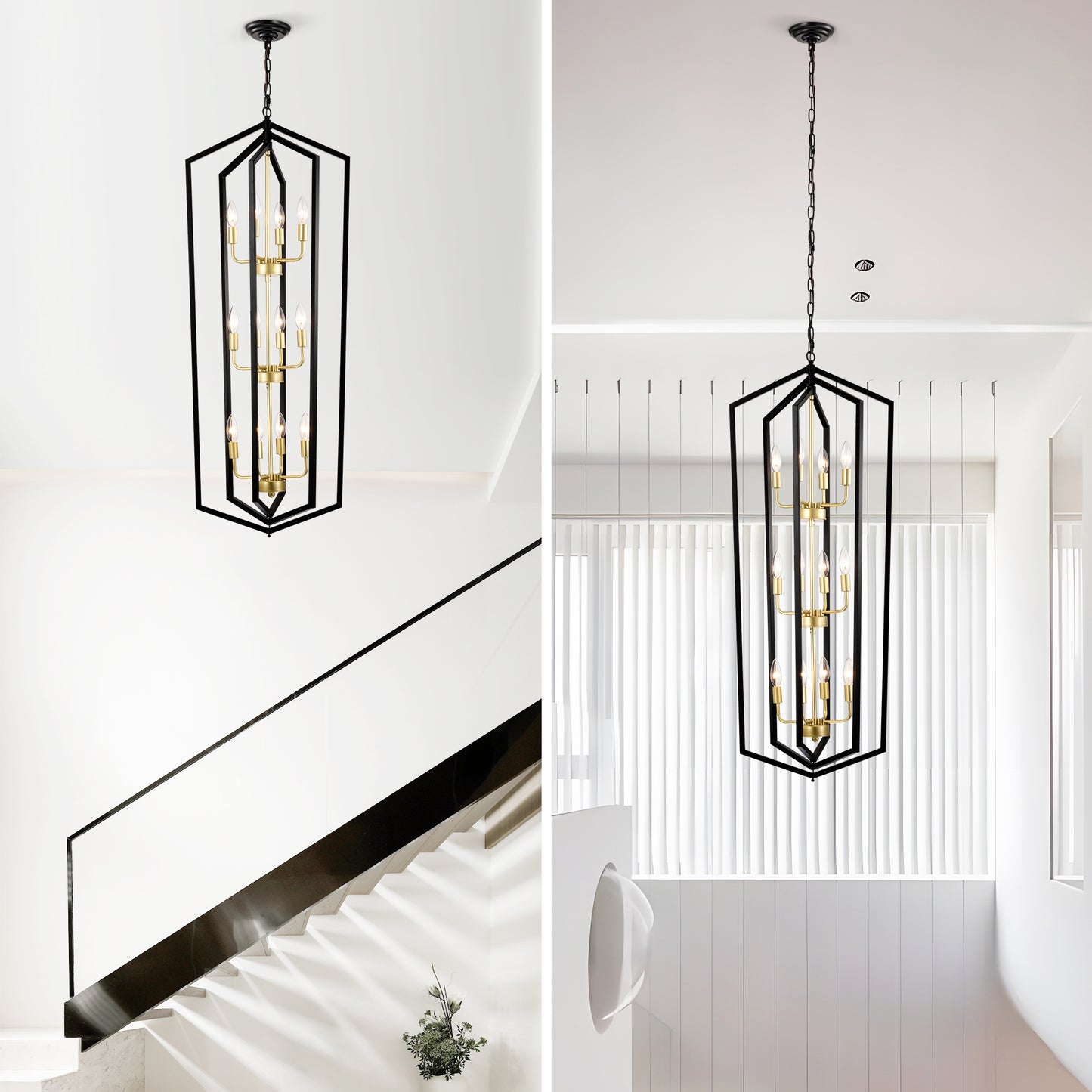 12-Light Lantern Tired Farmhouse Ceiling Hanging Light Black Chandelier Metal Modern Pendant Light Fixtures for Kitchen Island Dining Room Living Room Foyer Entryway(E12 Bulbs Not Included)