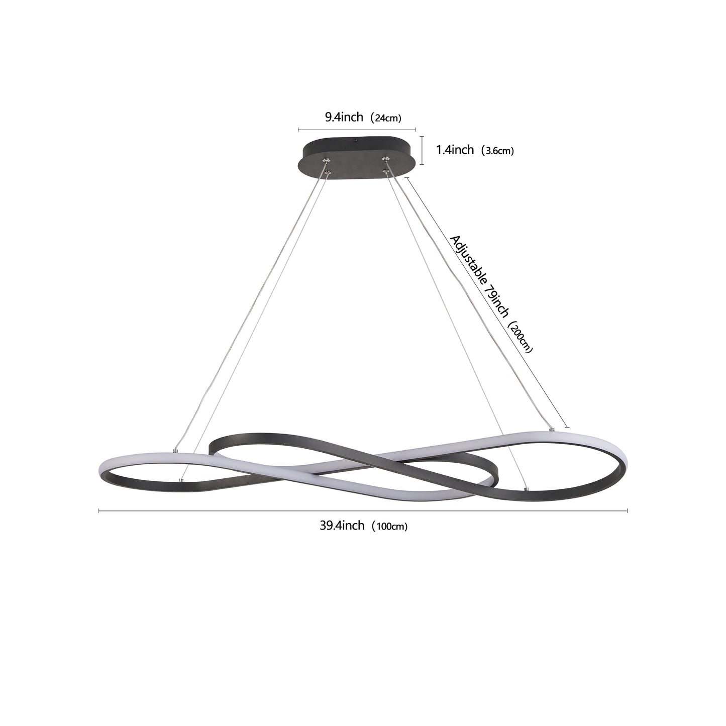 39" Modern LED Pendant Light, Infinity Design Hanging Ceiling Fixture, Adjustable Height, Dimmable for Living Room, Dining Room, Bedroom, Black Finish
