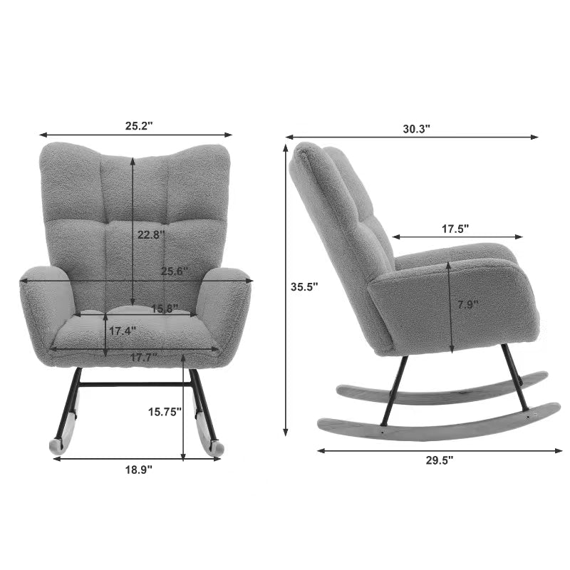 Modern Nursery Rocking Chair Upholstered Glider Chair with High Backrest Rocker Accent Armchair with Solid Wood Legs for Nursery Bedroom Living Room Teddy(GREEN)