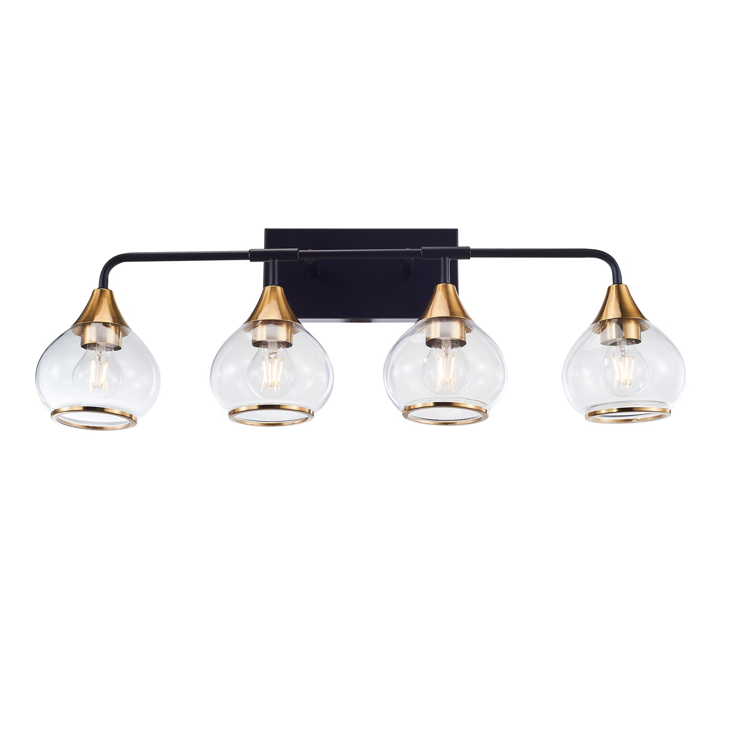 Home Decorative Bedroom Bathroom Vanity Light Matte Black Antique Brass Iron Glass 4-Light E26 Bulb Wall Mounted Light