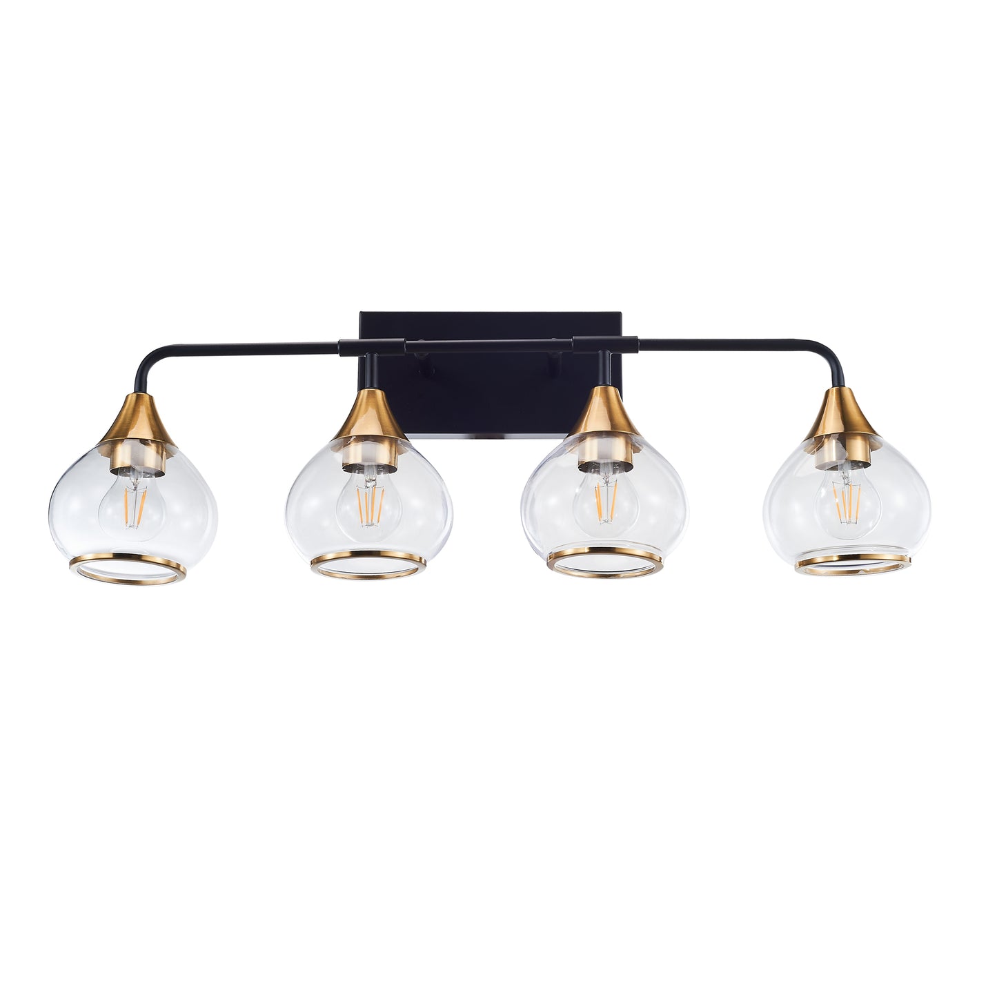 Home Decorative Bedroom Bathroom Vanity Light Matte Black Antique Brass Iron Glass 4-Light E26 Bulb Wall Mounted Light