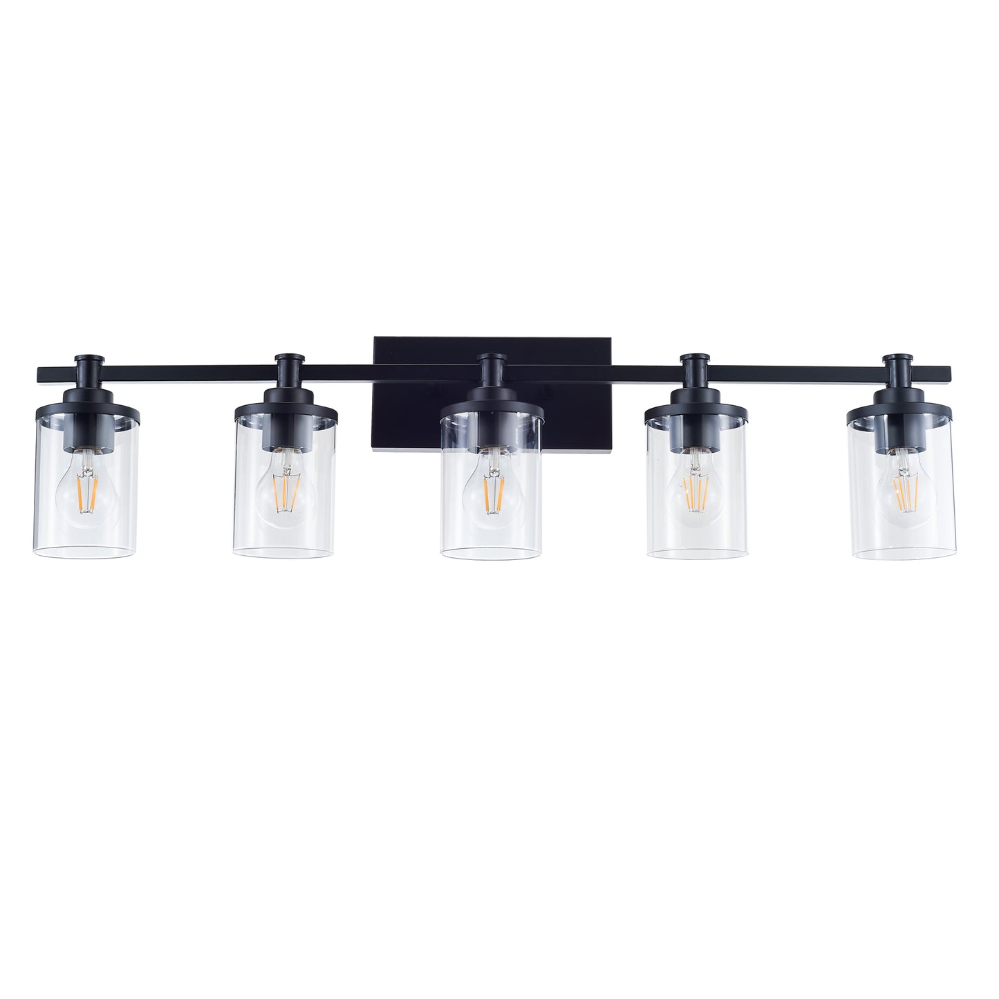 5-Light E26 Bulb Vanity Lights,Matte Black Bathroom Vanity Light Fixtures with Clear Glass, Indoor Wall Light for Bathroom, Living Room, Mirror, Bedroom,Hallway