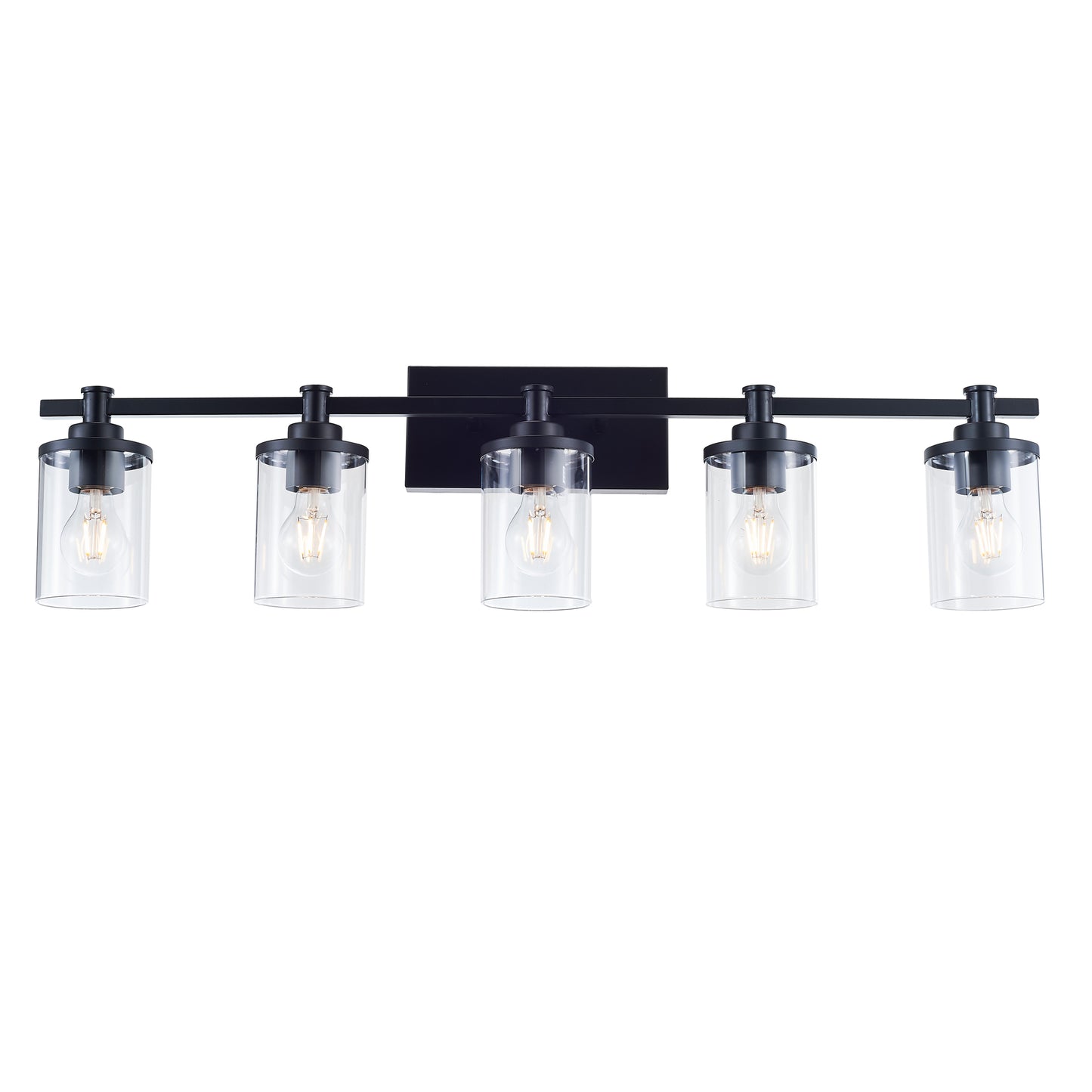 5-Light E26 Bulb Vanity Lights,Matte Black Bathroom Vanity Light Fixtures with Clear Glass, Indoor Wall Light for Bathroom, Living Room, Mirror, Bedroom,Hallway