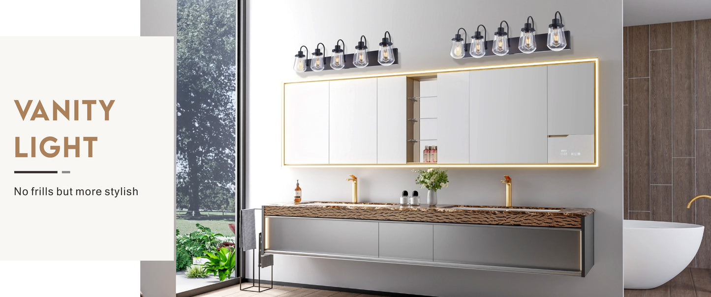 Bathroom Lights Over Mirror, 5-Lights E26 Bulb Matte Black Vanity Light Fixtures with Clear Glass Globe Shades for Hallway Kitchen Living Room