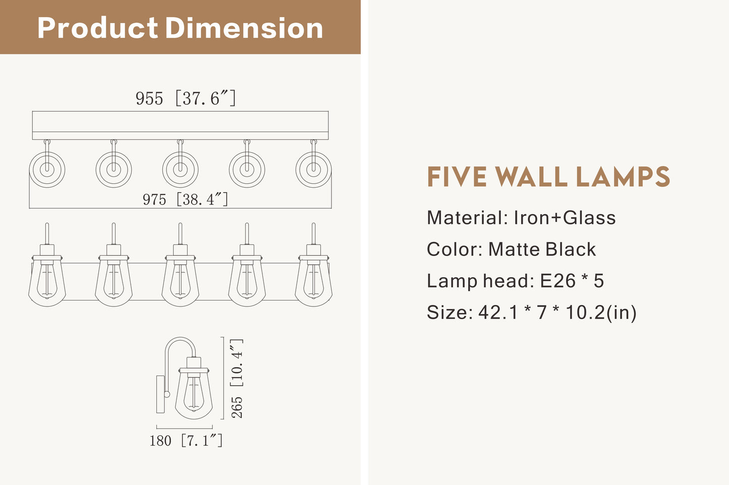 Bathroom Lights Over Mirror, 5-Lights E26 Bulb Matte Black Vanity Light Fixtures with Clear Glass Globe Shades for Hallway Kitchen Living Room