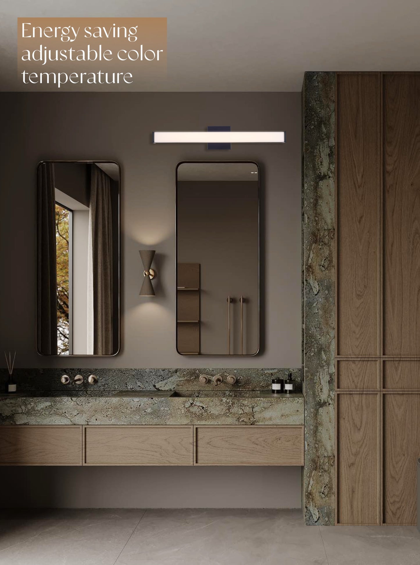 LED 24 Inch 14w 5CCT Dimming Wall Light, Iron Aluminum Acrylic Wall-Mounted Lighting Fixtures, Matte Black Bathroom Vanity Light Over Mirror
