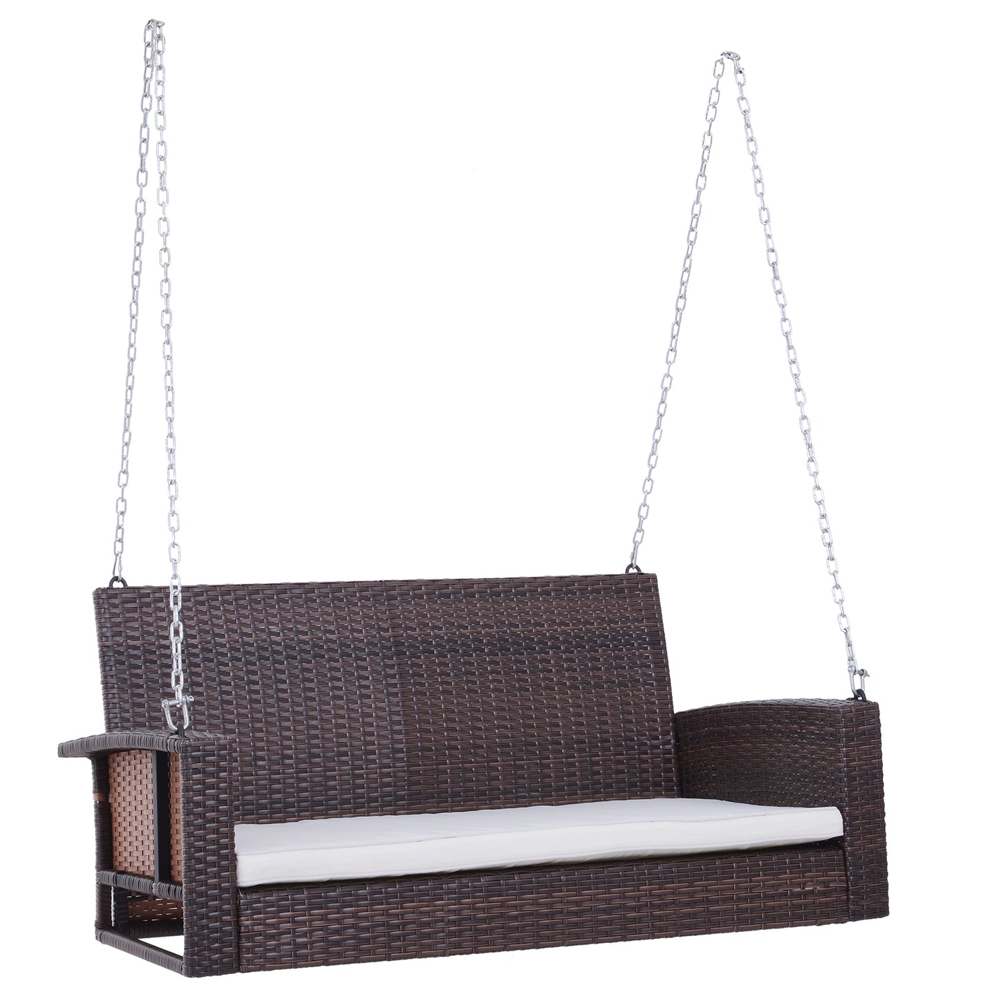 Outsunny 2 Person Wicker Hanging Swing Bench, Front Porch Swing Outdoor Chair with Cushions 550 lbs. Weight Capacity for Backyard, Garden, Cream White