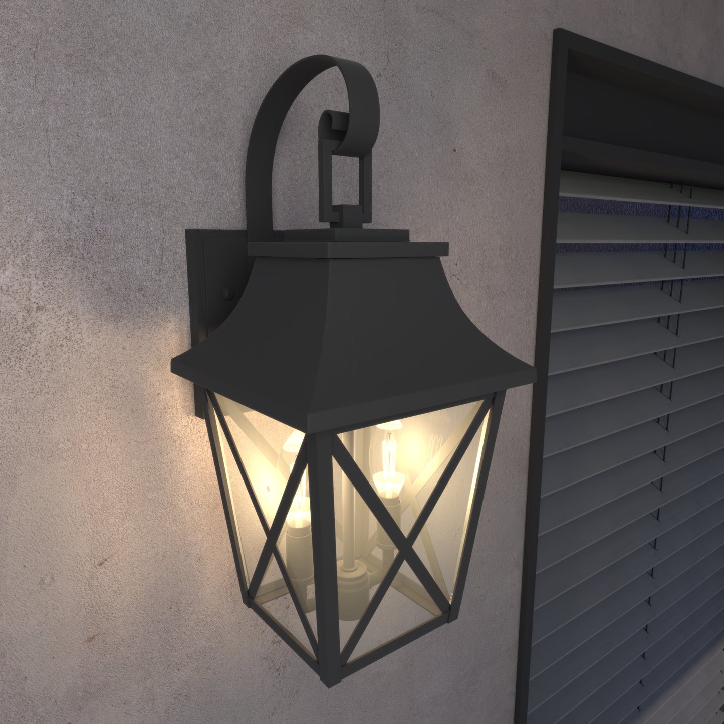 Black Outdoor Wall Lantern 2-Light, Large Outside Modern Wall Sconce Light Fixture, Industrial Porch Light Wall Mount with Glass, Waterproof Farmhouse Exterior Lamp Lighting (2 Pack)