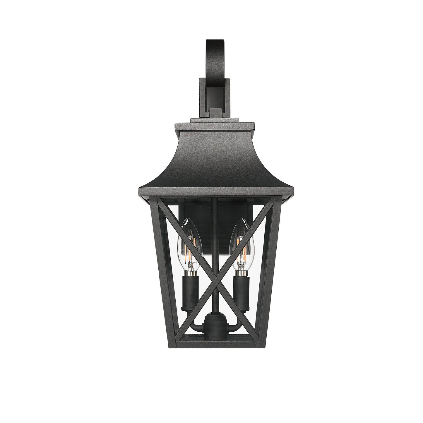Black Outdoor Wall Lantern 2-Light, Large Outside Modern Wall Sconce Light Fixture, Industrial Porch Light Wall Mount with Glass, Waterproof Farmhouse Exterior Lamp Lighting (2 Pack)