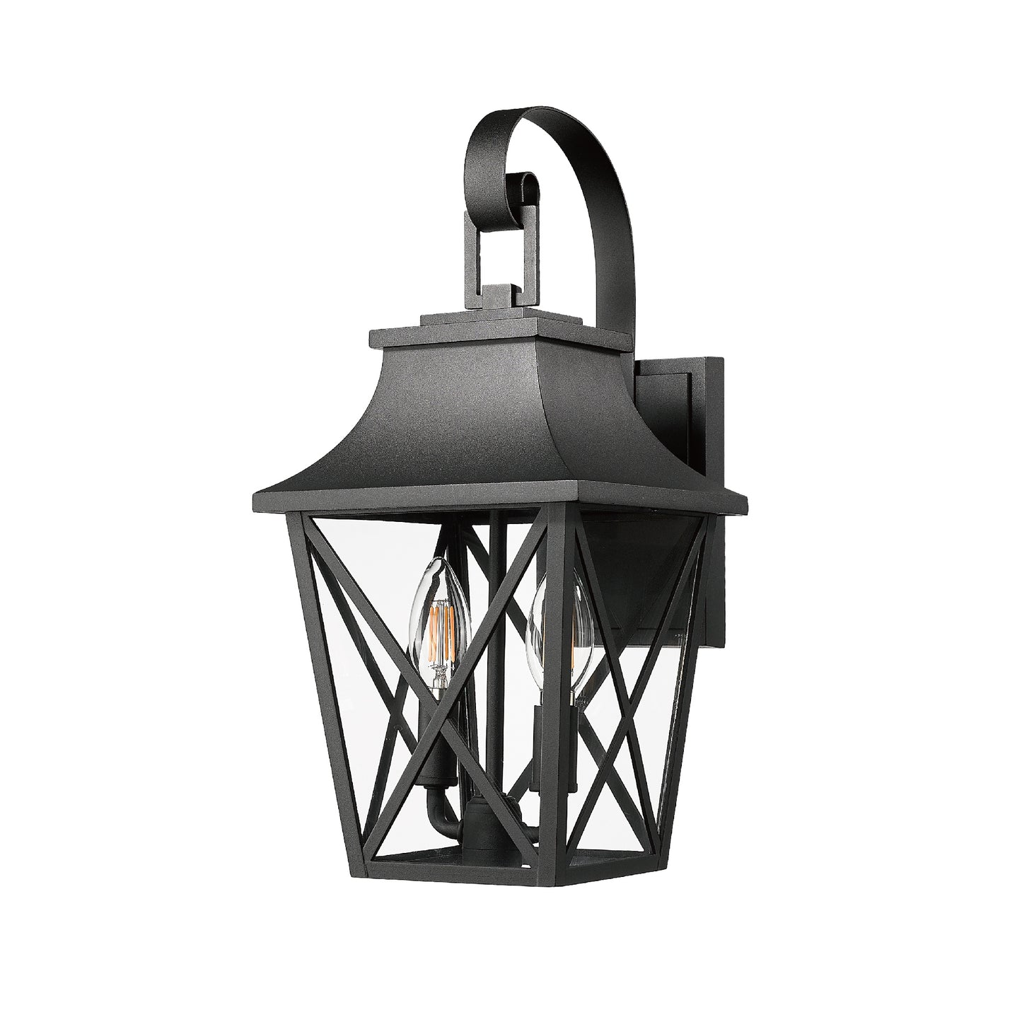 Black Outdoor Wall Lantern 2-Light, Large Outside Modern Wall Sconce Light Fixture, Industrial Porch Light Wall Mount with Glass, Waterproof Farmhouse Exterior Lamp Lighting (2 Pack)