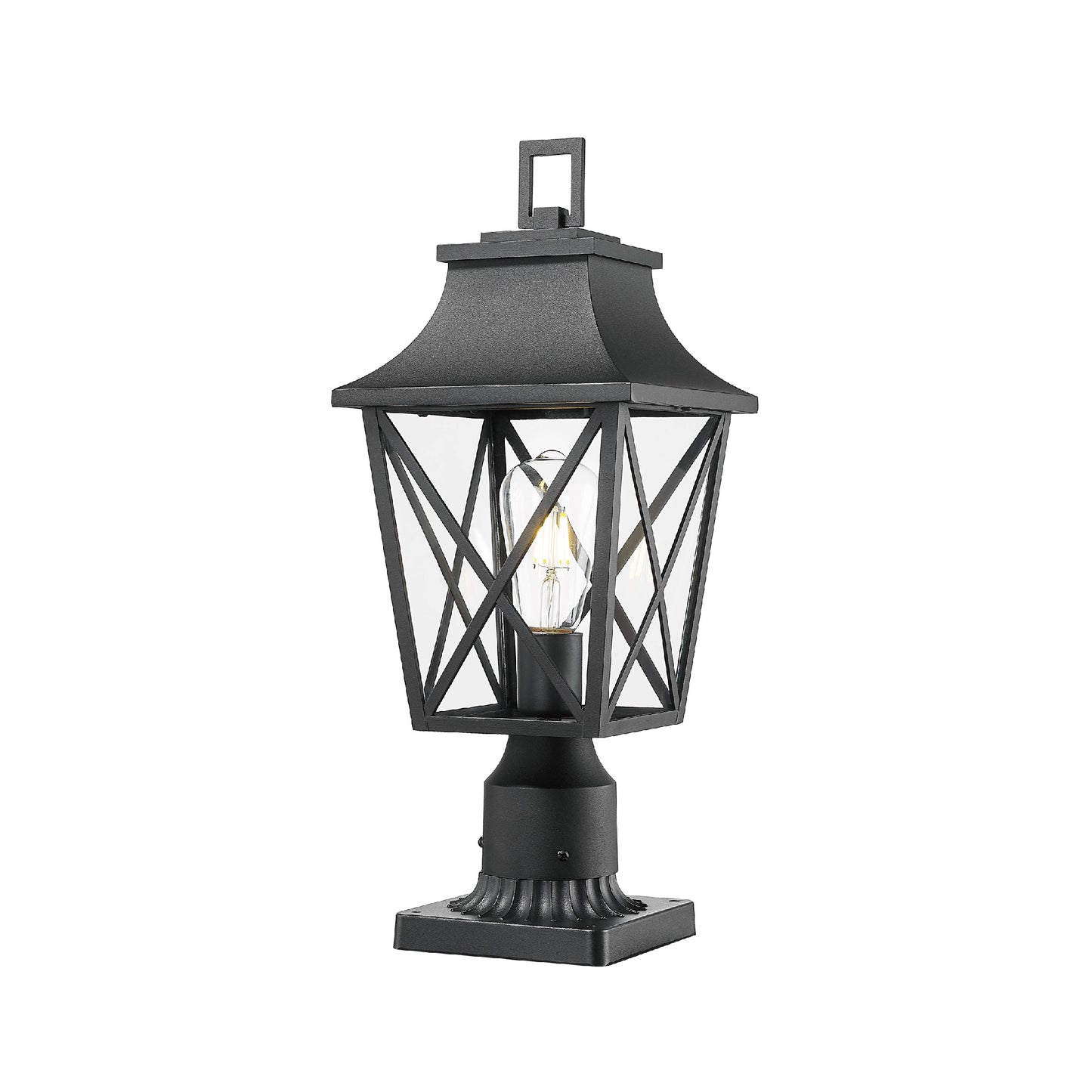 Outdoor Post Light, Black Pole Lantern Lighting Fixture with Pier Mount Base Hard Wired, Outdoor Column Lights Exterior Lamp Post Lantern with Glass for Garden Yard Patio Path (1 pack)
