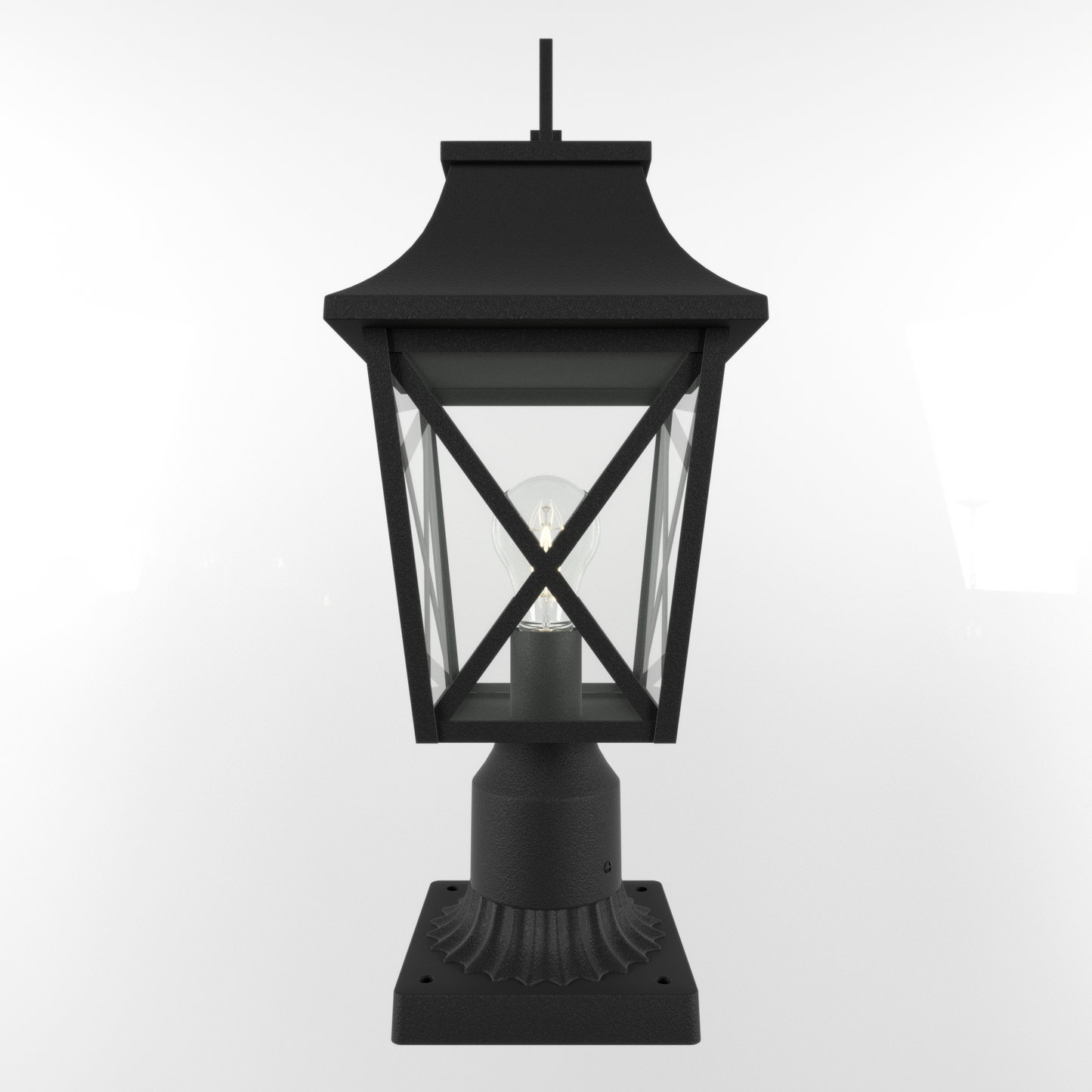Outdoor Post Light, Black Pole Lantern Lighting Fixture with Pier Mount Base Hard Wired, Outdoor Column Lights Exterior Lamp Post Lantern with Glass for Garden Yard Patio Path (1 pack)