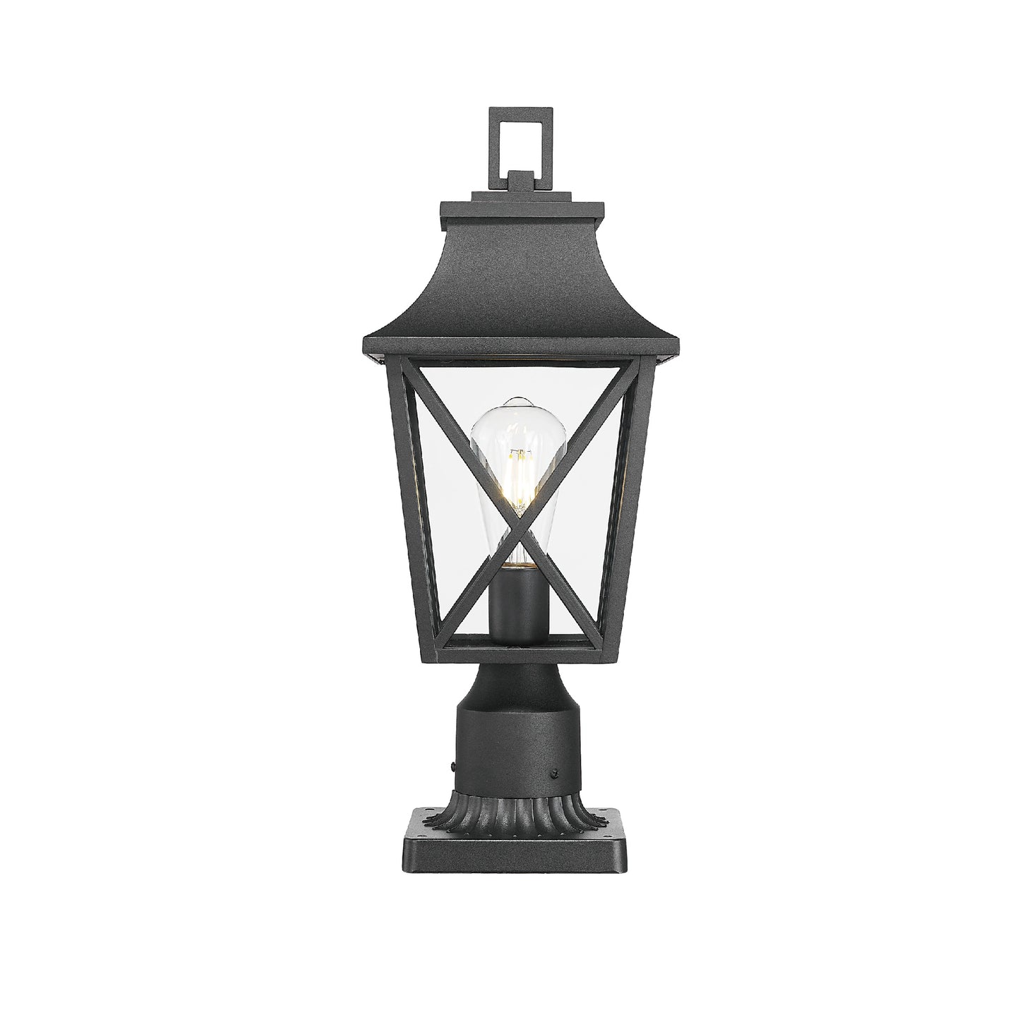 Outdoor Post Light, Black Pole Lantern Lighting Fixture with Pier Mount Base Hard Wired, Outdoor Column Lights Exterior Lamp Post Lantern with Glass for Garden Yard Patio Path (1 pack)