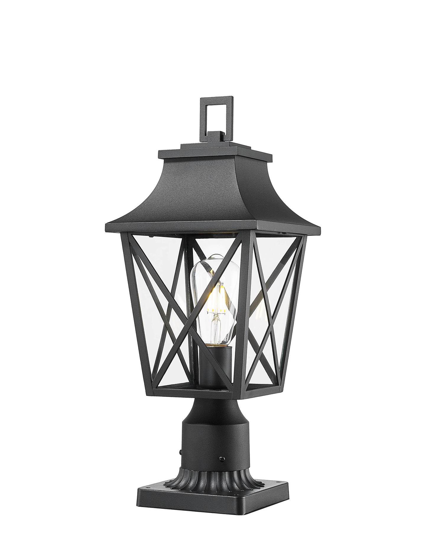 Outdoor Post Light, Black Pole Lantern Lighting Fixture with Pier Mount Base Hard Wired, Outdoor Column Lights Exterior Lamp Post Lantern with Glass for Garden Yard Patio Path (1 pack)