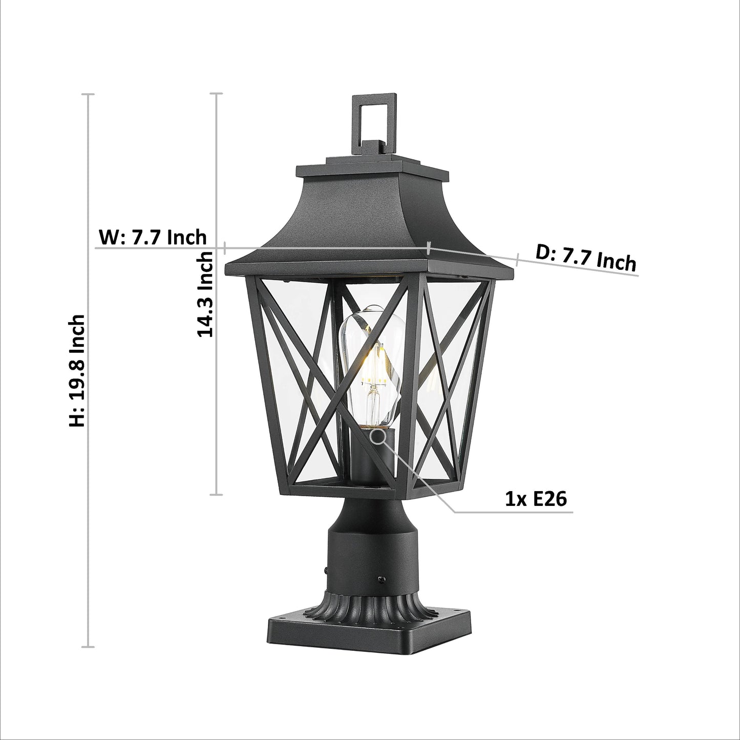 Outdoor Post Light, Black Pole Lantern Lighting Fixture with Pier Mount Base Hard Wired, Outdoor Column Lights Exterior Lamp Post Lantern with Glass for Garden Yard Patio Path (1 pack)
