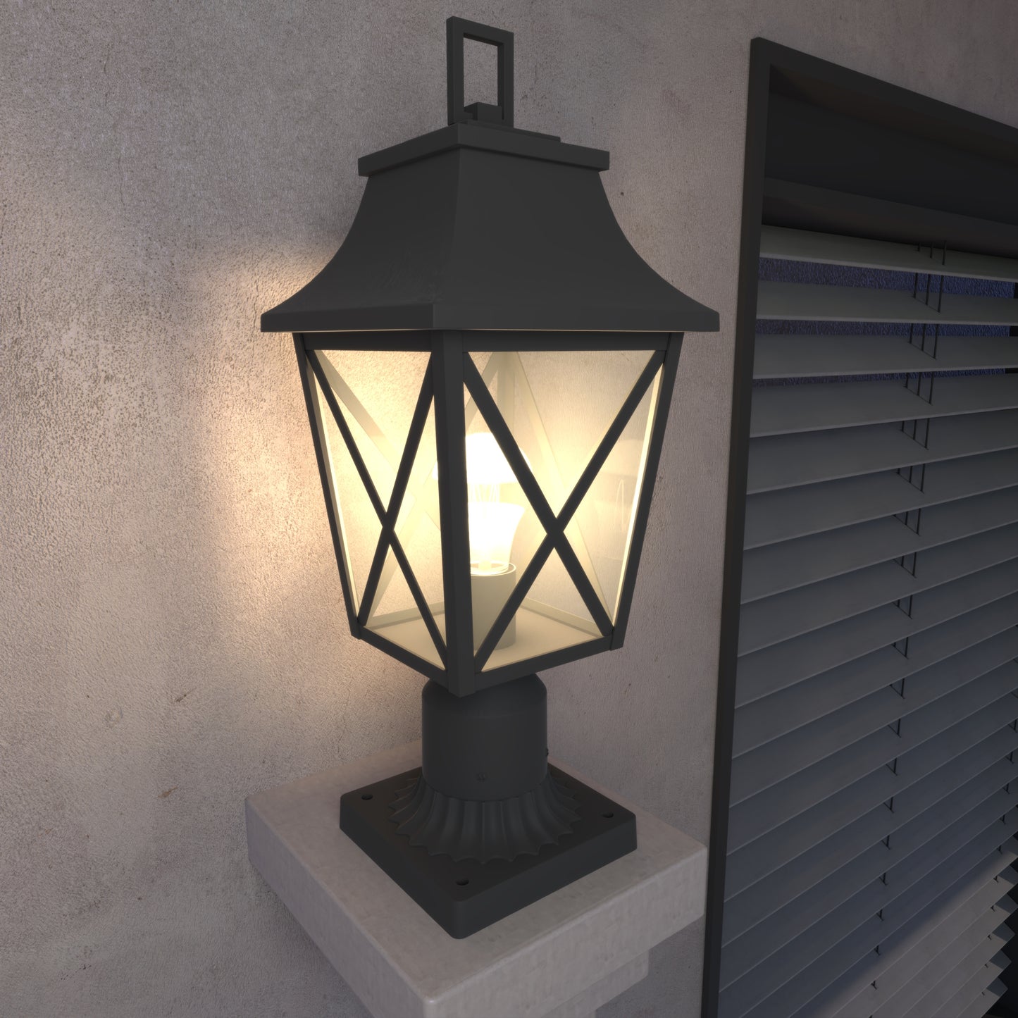 Outdoor Post Light, Black Pole Lantern Lighting Fixture with Pier Mount Base Hard Wired, Outdoor Column Lights Exterior Lamp Post Lantern with Glass for Garden Yard Patio Path (2 pack)