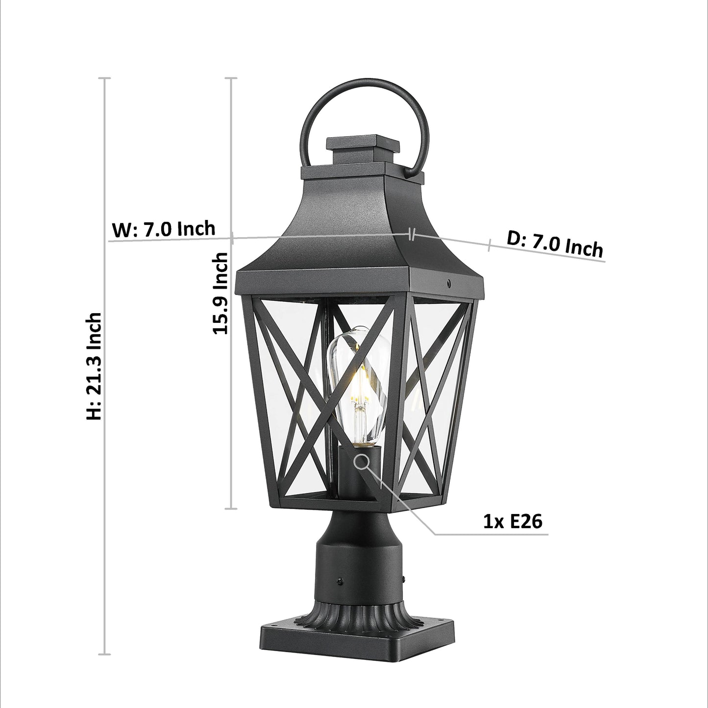 Outdoor Post Light,Lamp Post Light Fixture,Post Lantern with Pier Mount Base,Textured Black,20.3in,Suitable for Gardens, Yards or Entrances (1 pack)