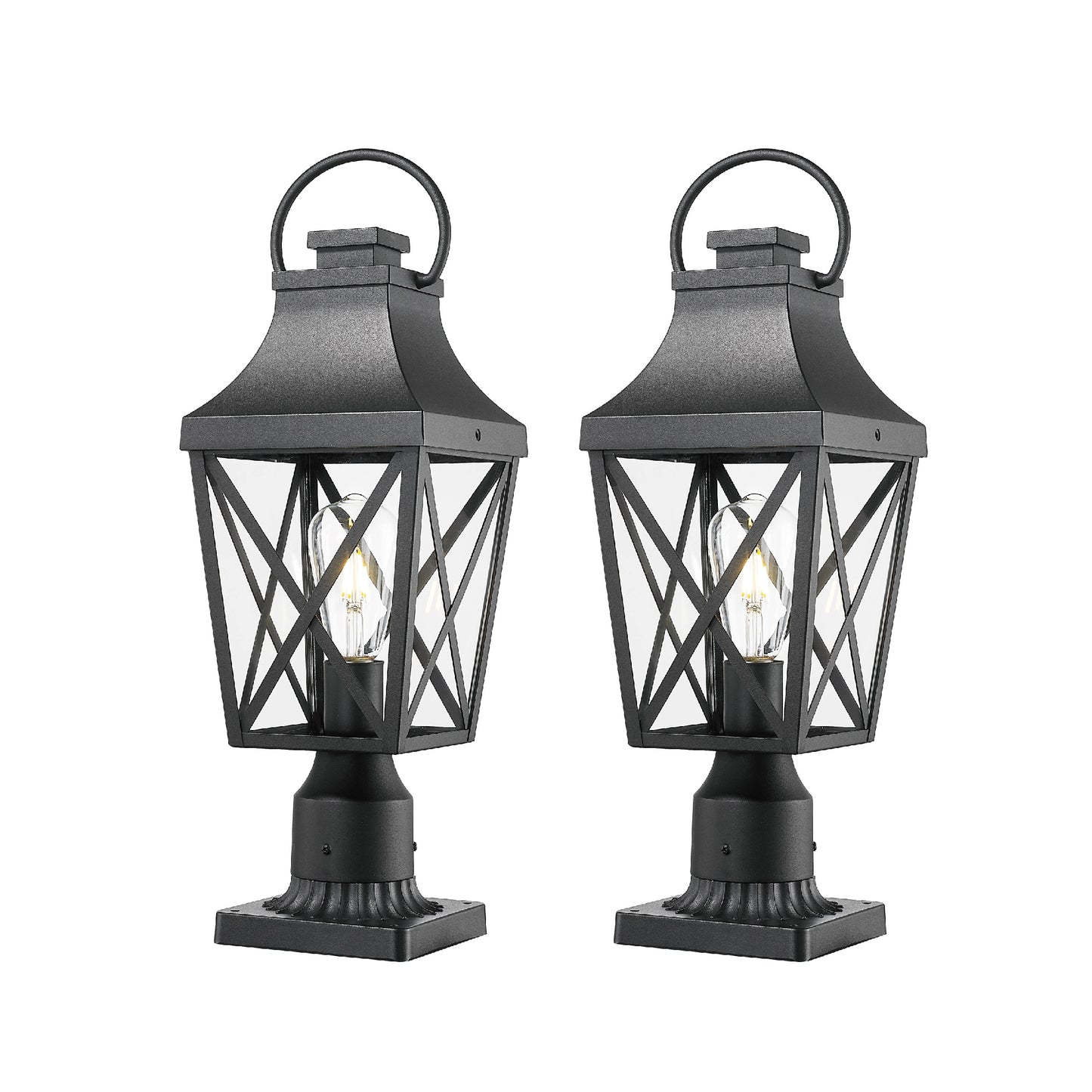 Outdoor Post Light,Lamp Post Light Fixture,Post Lantern with Pier Mount Base,Textured Black,21.3in,Suitable for Gardens, Yards or Entrances (2 pack)