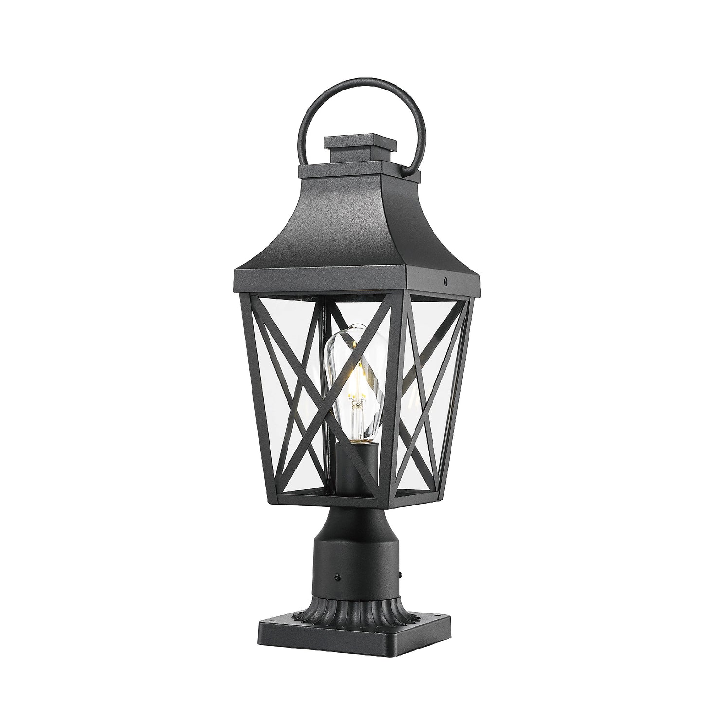 Outdoor Post Light,Lamp Post Light Fixture,Post Lantern with Pier Mount Base,Textured Black,21.3in,Suitable for Gardens, Yards or Entrances (2 pack)