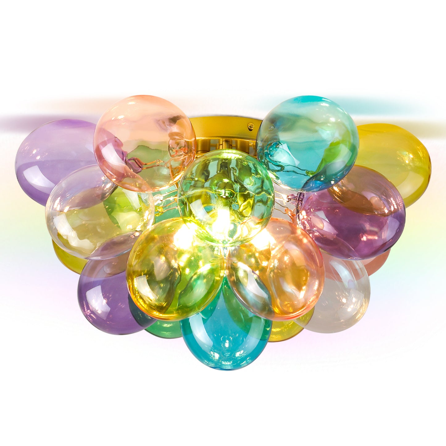 Colorful Glass Bubble Ball Swirled Glass Chandelier 15 Inch 3 Light, Small Pendant Light Fixture for Bedroom Study Restaurant