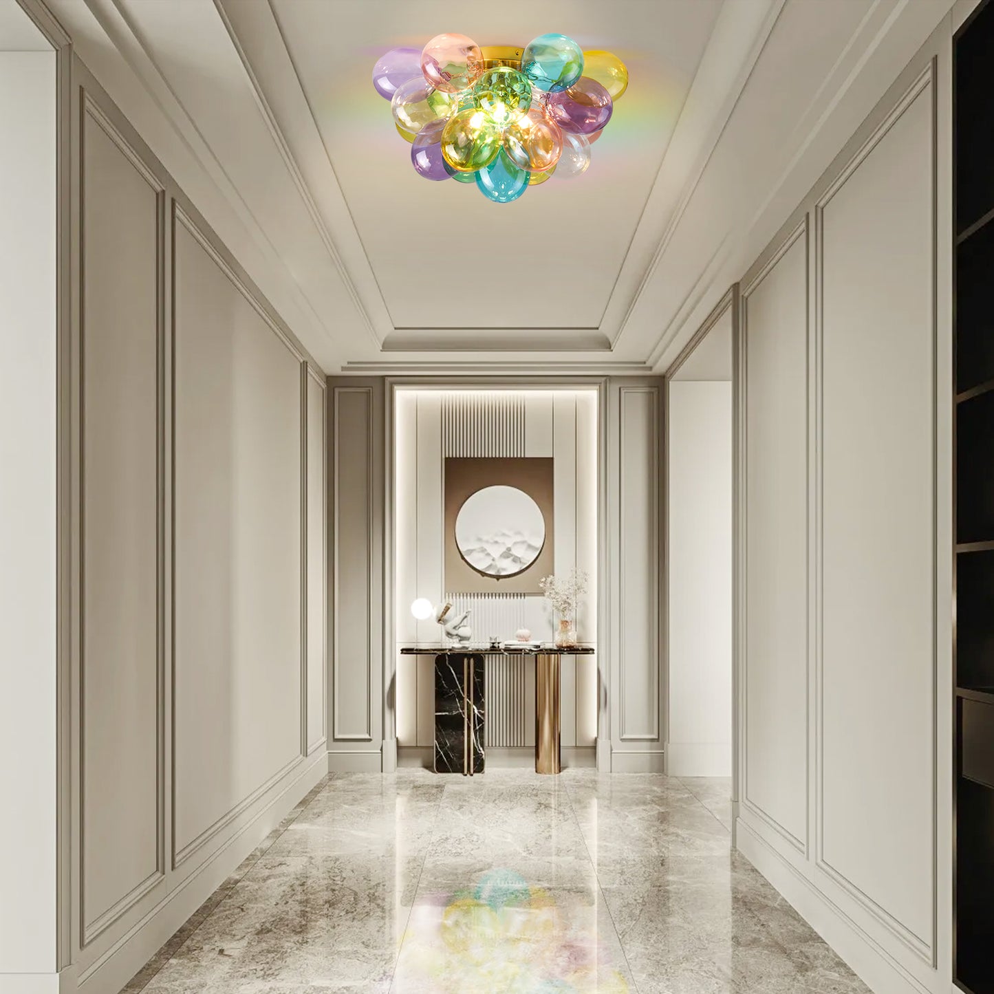 Colorful Glass Bubble Ball Swirled Glass Chandelier 15 Inch 3 Light, Small Pendant Light Fixture for Bedroom Study Restaurant