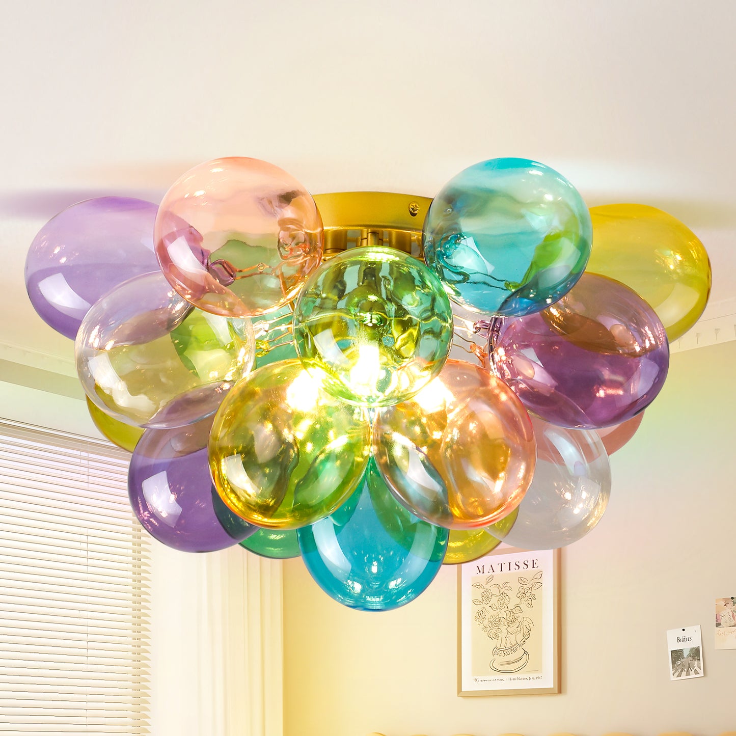 Colorful Glass Bubble Ball Swirled Glass Chandelier 15 Inch 3 Light, Small Pendant Light Fixture for Bedroom Study Restaurant