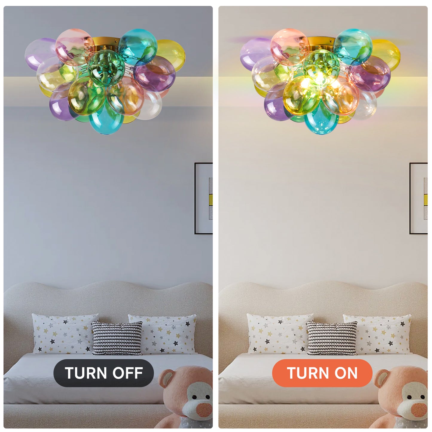 Colorful Glass Bubble Ball Swirled Glass Chandelier 15 Inch 3 Light, Small Pendant Light Fixture for Bedroom Study Restaurant