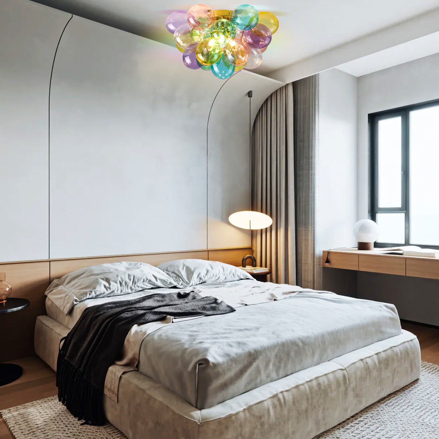 Colorful Glass Bubble Ball Swirled Glass Chandelier 15 Inch 3 Light, Small Pendant Light Fixture for Bedroom Study Restaurant