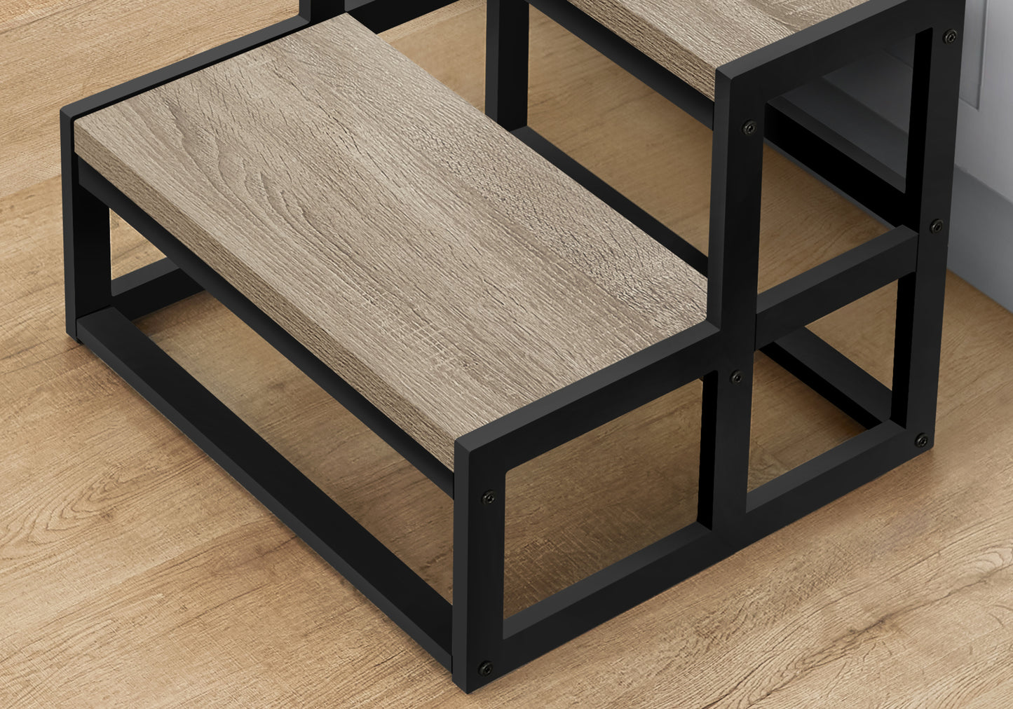 Ladder, Step Stool, Bedroom, Kitchen, Black Metal, Dark Taupe Laminate, Contemporary