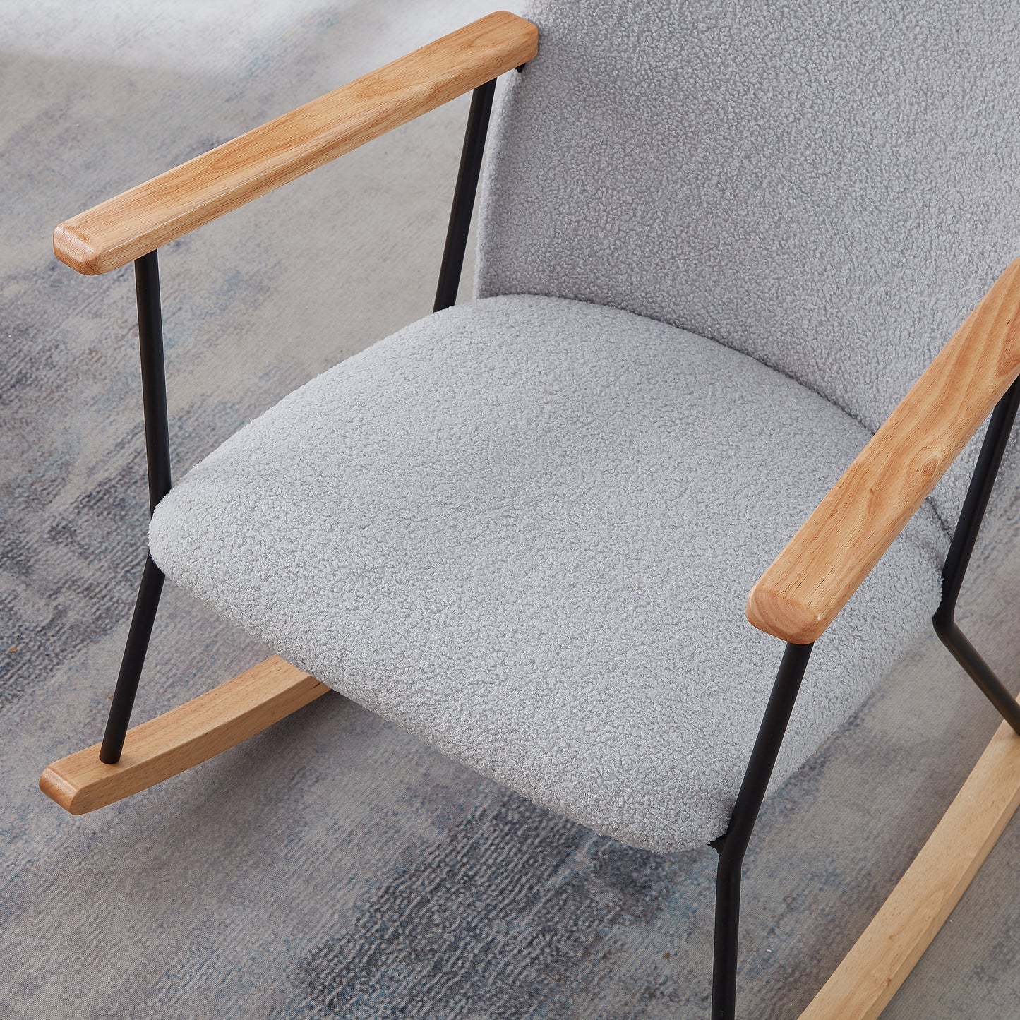 Adjustable Headrest Pillow Rocking Chair, Teddy Fabric Upholstered Glider Rocker with High Backrest, Modern Rocking Accent Chairs Comfy Side Chair for Nursery, Bedroom, Living Room (Light Grey)