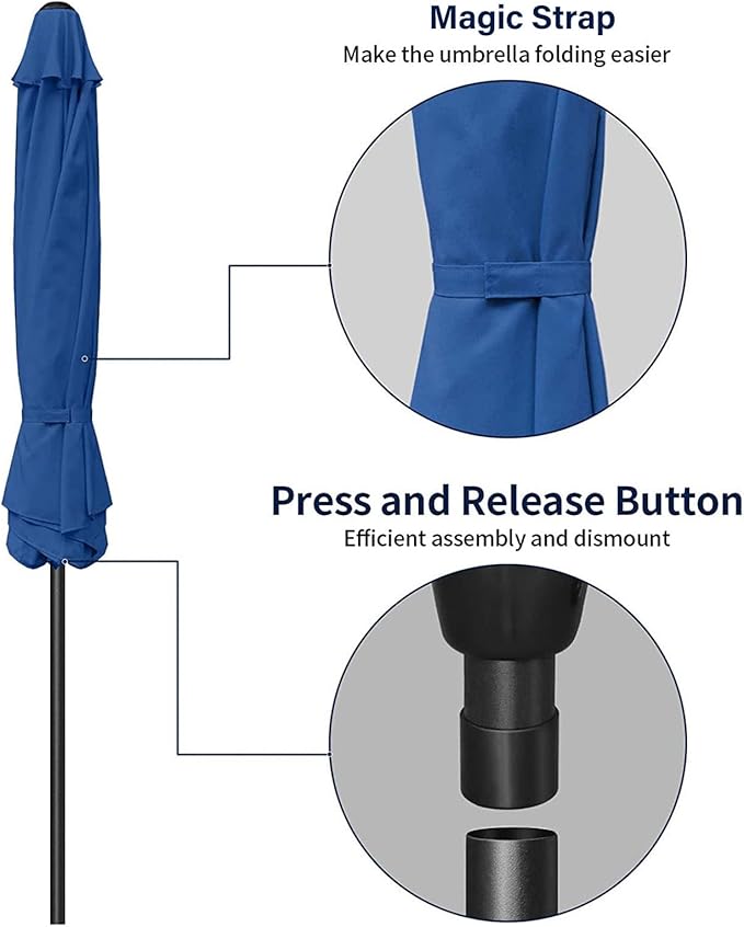 Outdoor Market Table Patio Umbrella with Button Tilt, Crank and 8 Sturdy Ribs for Garden, Deck, Lawn, Backyard & Pool