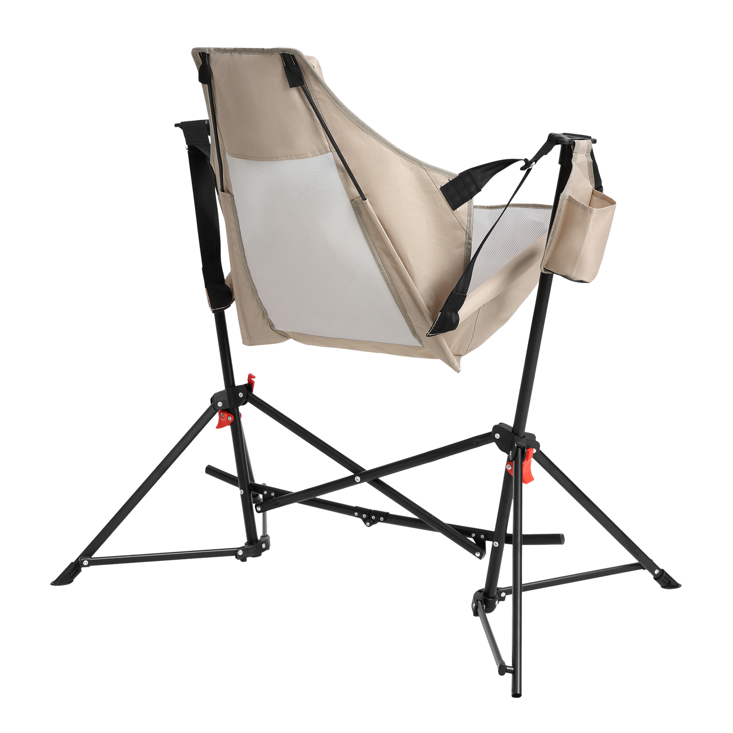 Hammock Camping Chair, Folding Portable Rocking Chair, Aluminum Alloy Adjustable Back Swinging Chair with Pillow Cup Holder, Recliner with Carry Bag for Outdoor Travel Lawn Backyard, KHAKI