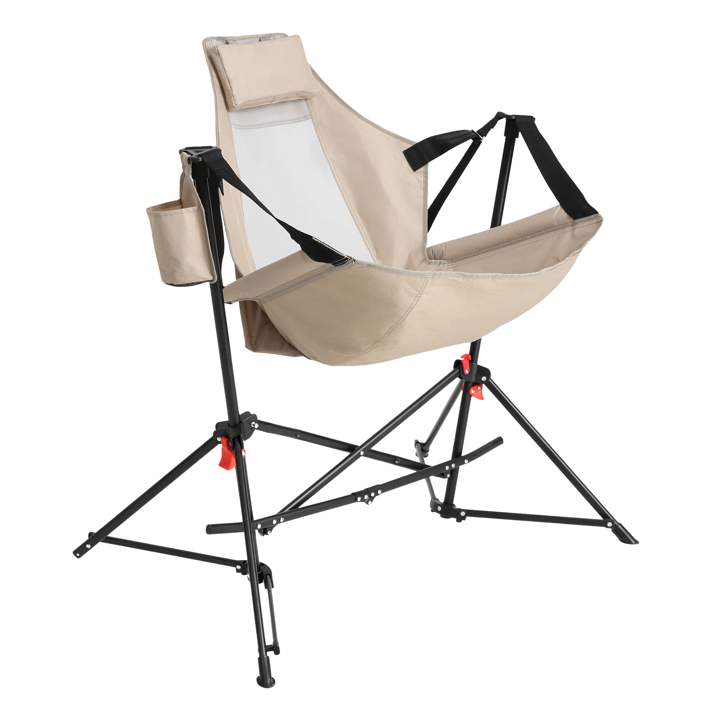 Hammock Camping Chair, Folding Portable Rocking Chair, Aluminum Alloy Adjustable Back Swinging Chair with Pillow Cup Holder, Recliner with Carry Bag for Outdoor Travel Lawn Backyard, Khaki (2pcs)