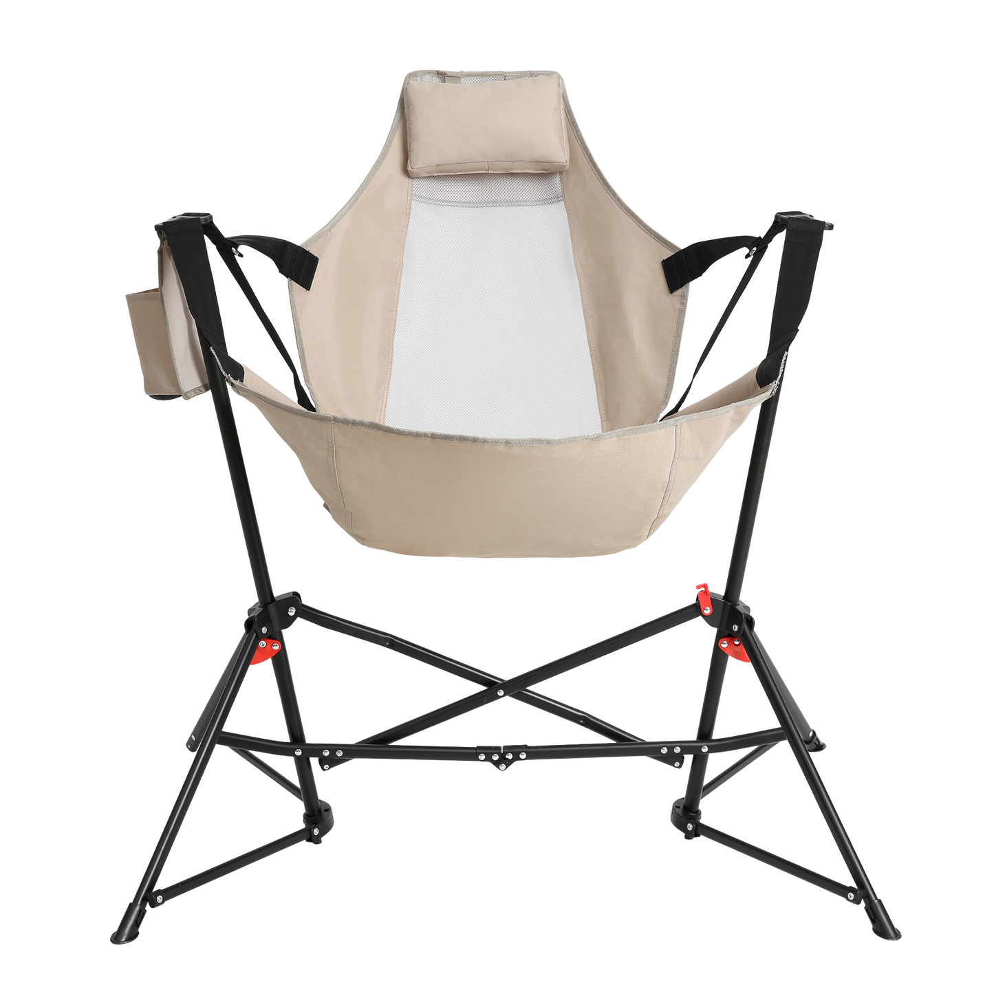 Hammock Camping Chair, Folding Portable Rocking Chair, Aluminum Alloy Adjustable Back Swinging Chair with Pillow Cup Holder, Recliner with Carry Bag for Outdoor Travel Lawn Backyard, Khaki (2pcs)