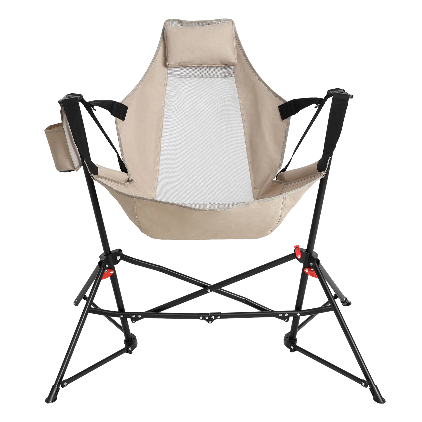 Hammock Camping Chair, Folding Portable Rocking Chair, Aluminum Alloy Adjustable Back Swinging Chair with Pillow Cup Holder, Recliner with Carry Bag for Outdoor Travel Lawn Backyard, Khaki (2pcs)