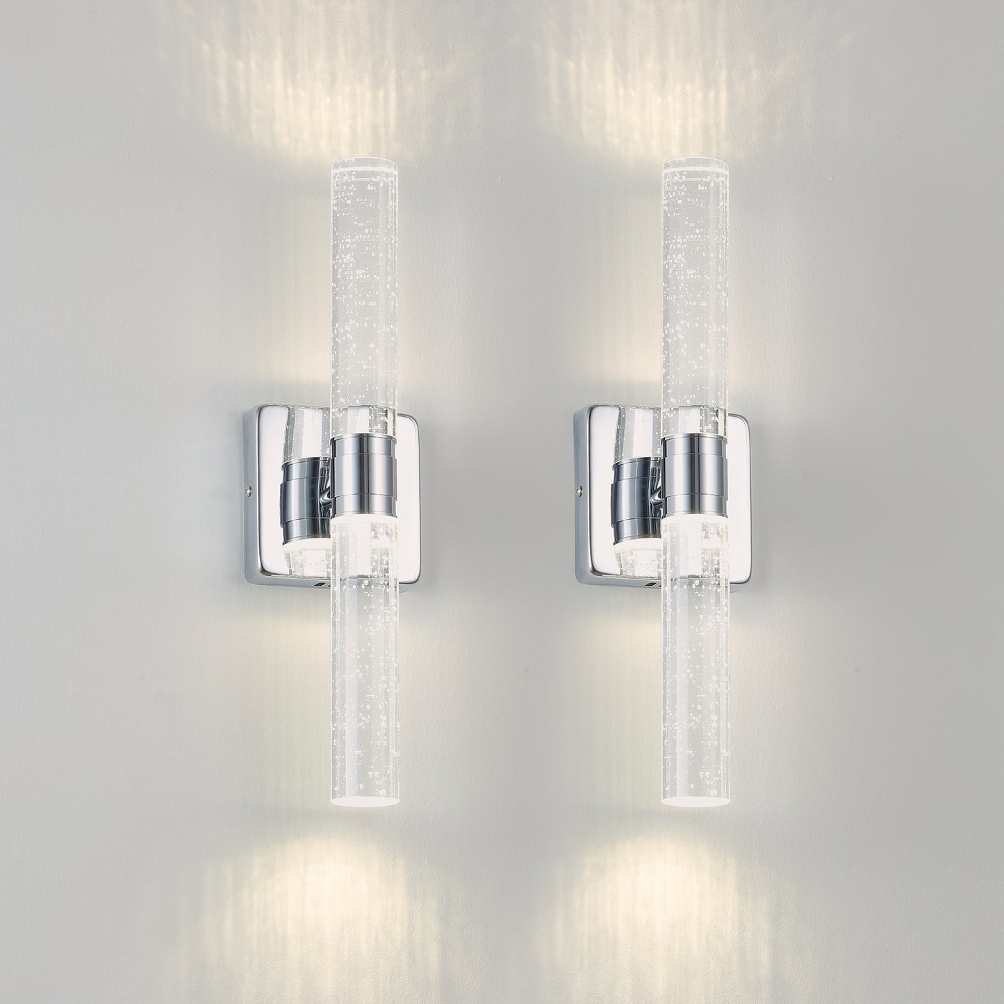 17"(H) Contemporary Crystal Wall Light, Chrome Finish with Bubble Crystal, 2-Light Sconce for Bathroom, Bedroom, Hallway – Modern Indoor Lighting Fixture