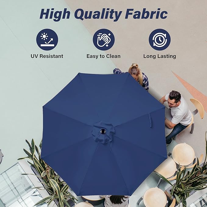 10ft Outdoor Market Patio Umbrella with 8 Sturdy Ribs, Tilt/Crank Push Button for Garden, Deck, Backyard and Pool