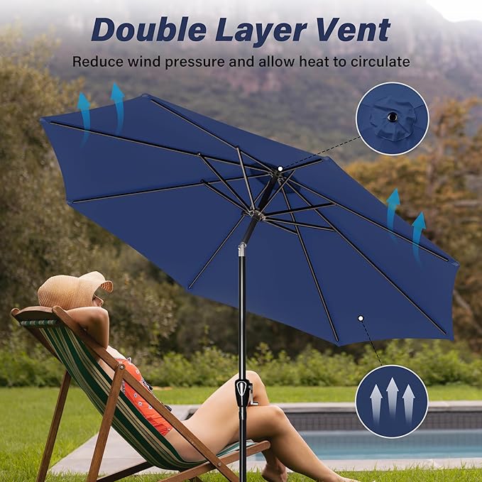 10ft Outdoor Market Patio Umbrella with 8 Sturdy Ribs, Tilt/Crank Push Button for Garden, Deck, Backyard and Pool