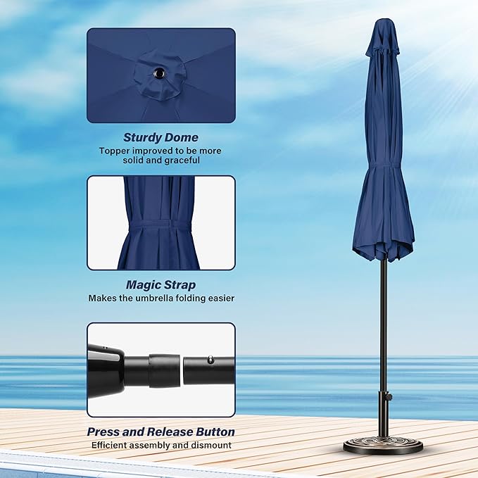 10ft Outdoor Market Patio Umbrella with 8 Sturdy Ribs, Tilt/Crank Push Button for Garden, Deck, Backyard and Pool