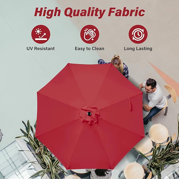 10ft Outdoor Market Patio Umbrella with 8 Sturdy Ribs, Tilt/Crank Push Button for Garden, Deck, Backyard and Pool