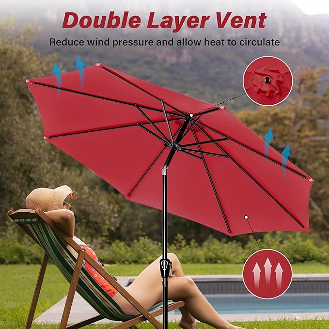 10ft Outdoor Market Patio Umbrella with 8 Sturdy Ribs, Tilt/Crank Push Button for Garden, Deck, Backyard and Pool
