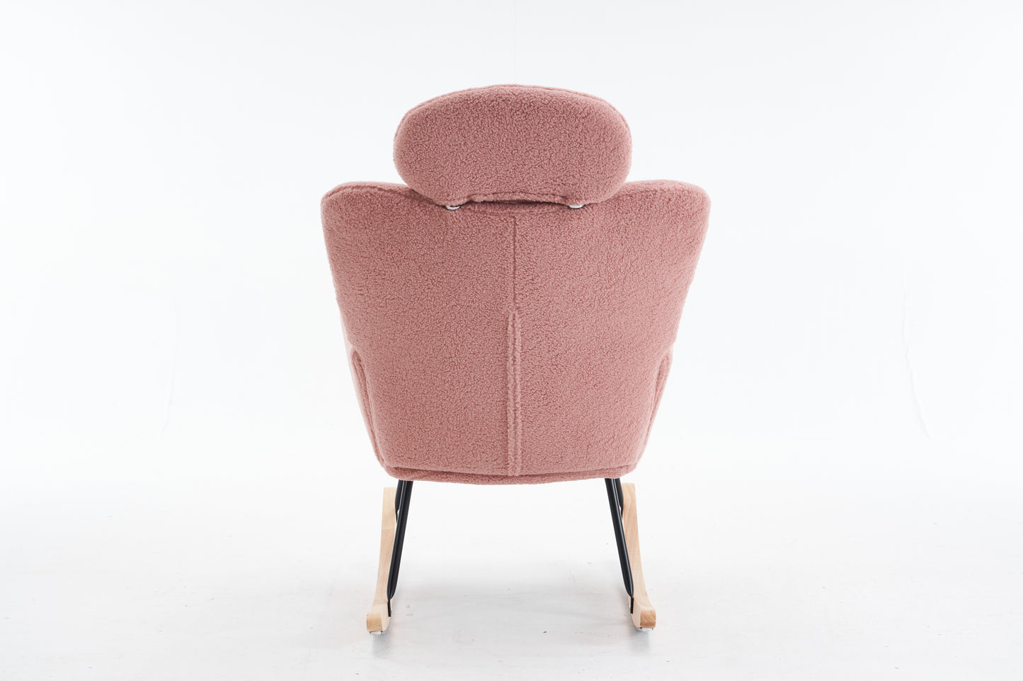 055-Teddy Fabric Upholstered Nursery Rocking Glider Chair Modern Accent Armchair Padded Seat with High Backrest and Pillow for Living Room Bedroom (Pink)