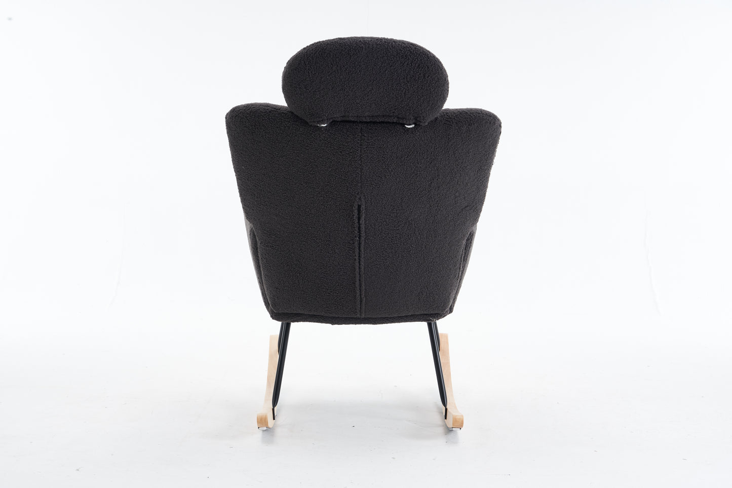 055-Teddy Fabric Upholstered Nursery Rocking Glider Chair Modern Accent Armchair Padded Seat with High Backrest and Pillow for Living Room Bedroom (Dark Gray)
