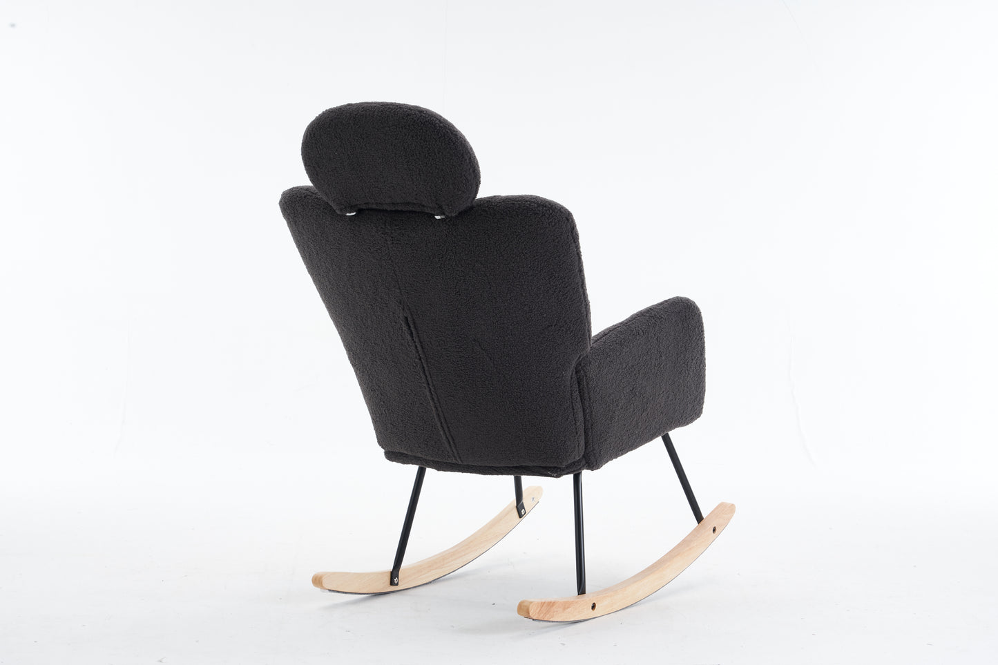 055-Teddy Fabric Upholstered Nursery Rocking Glider Chair Modern Accent Armchair Padded Seat with High Backrest and Pillow for Living Room Bedroom (Dark Gray)