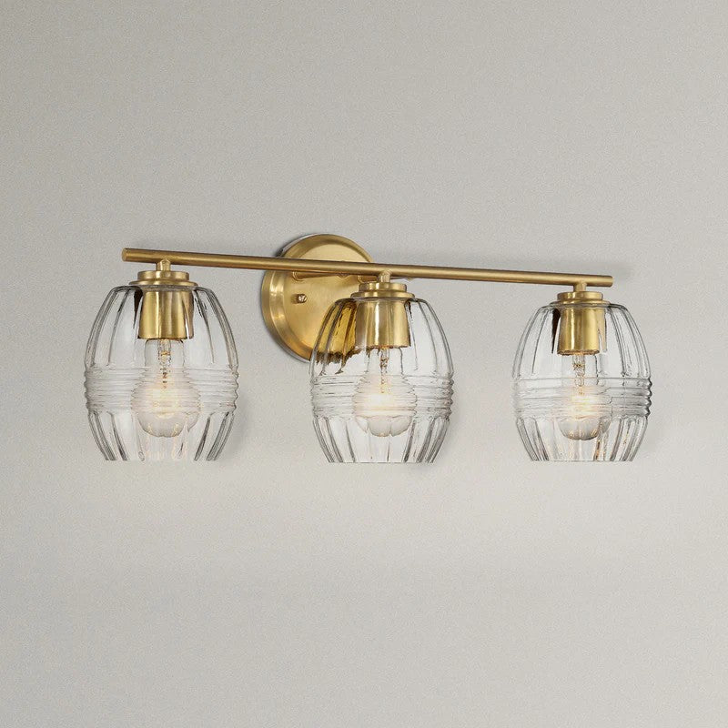 Luster Three Lights Vanity With Clear Glass for Bathrooms above Mirror Wall Lamp - Satin Brass